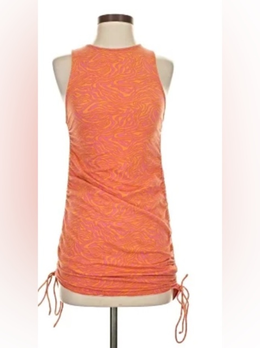 Motel Rocks Orange & Pink Swirl Ruched Tank Dress